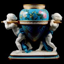 Minton, a large figural turquoise ground amphora vase