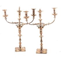 Pair of large electroplated three-light candelabra.