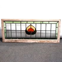 Large rectangular leaded and stained glass window, Arts and Crafts style