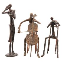 Contemporary trio of patinated bronze musicians
