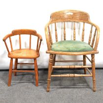 Oak elbow chair and a beech childs chair,