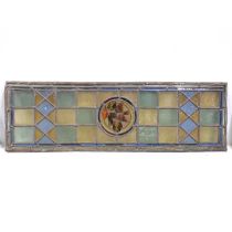 Victorian rectangular stained glass panel with bird roundel