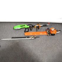 Long reach hedge trimmer, Black and Decker 350 electric hedge cutter and a Sthil HS 46C petrol hedge