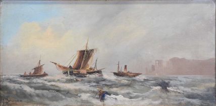 Continental School, Steamer and fishing barges off the coast,