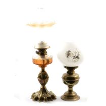 Victorian style brass oil lamp, and another later oil lamp