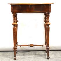 Continental mahogany walnut and amboyna work table,