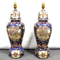 Pair of large Japanese Satsuma style pottery floor vases, 20th Century,