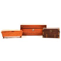 Square mahogany galleried tray; another tray; bottle coaster; pair of butter pats; wooden boxes.
