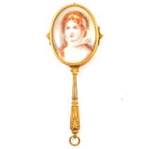 19th Century French miniature hand mirror,