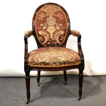 Pair of Victorian walnut elbow chairs,