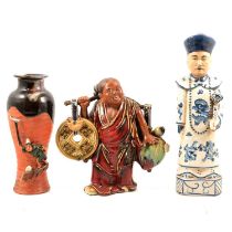 Small Chinese redware teapot, polychrome teapot, figures, etc.