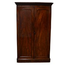Victorian mahogany wardrobe, two doors, fitted interior, plinth base, width 130cm, depth 63cm,