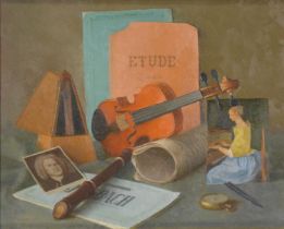 Gerald Norden, Still life with Violin, Metronome and other objects,