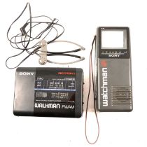 A Sony Walkman WM/F56 and a Sony Watchman FD/10B.