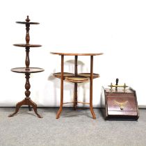 Mahogany three tier dumb waiter, occasional table and a coal scuttle,