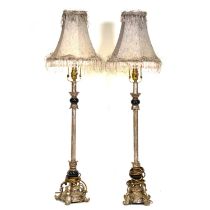 Pair of modern silvered metal table lamps,