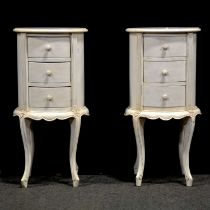 French white painted four poster bed and a pair of bedside pedestals,