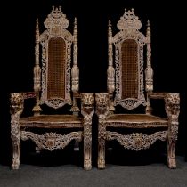 Pair of Asian painted and gilt hardwood chairs,