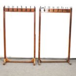 Two Edwardian oak coat rails/ racks