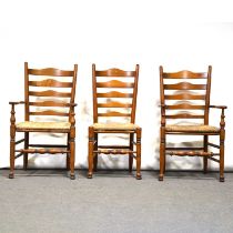 Set of four wavy ladderback dining chairs