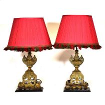 Pair of brass "andiron" table lamps,