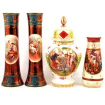 Pair of Royal Vienna vases, a covered vase, and another vase