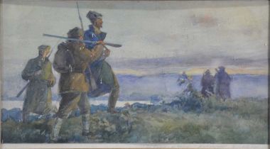 East European School, possibly Zhabinsky Leonid Andreevich, Riflemen in a landscape