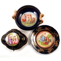 Royal Vienna trinket box, a twin-handled bowl, and four plates