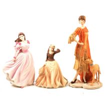 Eight Royal Doulton and Coalport matt finish figurines.