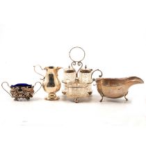 Silver sauce boat, Charles S Green & Co, Birmingham 1941, and other small silver.