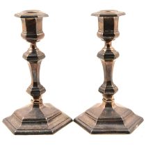 Pair of George I style silver candlesticks, Thomas Bradbury & Sons Ltd, Sheffield 1917, of hexagonal