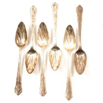 Set of six silver grapefruit spoons, Mappin & Webb, Sheffield, 1960