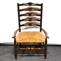 Reproduction ash ladderback elbow chair,
