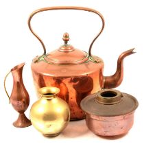 Large copper preserve pan, other copper and brass ware
