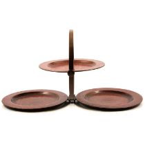 Brass and enamel folding travel cake stand,