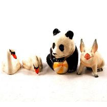 Beswick Panda with Ball, Seated Pig and two Swans.