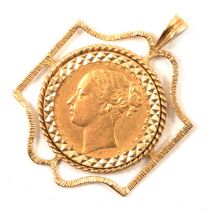 A Gold Full Sovereign Coin pendant, Victoria 1872.