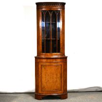 Burr walnut freestanding corner cabinet,