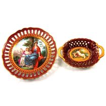 A hand-painted Royal Vienna plate and dish