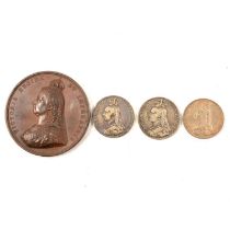 Collection of pre-1920 coins and medallion, mostly silver content.