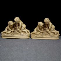 Two similar modern composite figural sculptures of putti by a spring