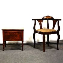 Edwardian mahogany corner chair and a mahogany commode,