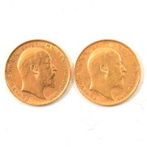 Two Gold Full Sovereign Coins, Edward VII 1904 and 1906.