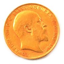 A Gold Full Sovereign Coin, Edward VII, 1908.