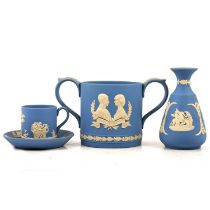 One box of Wedgwood pale blue jasperware items.