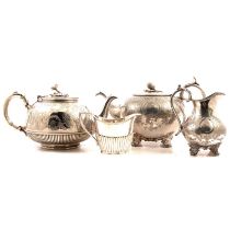 Victorian silver-plated tea sets, toast rack, brass dish, patchbox etc.