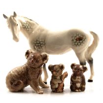 Three Beswick horses and three Beswick Koala Bears.