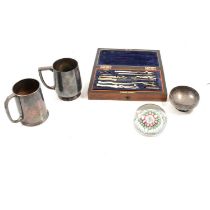 Oneida canteen of cutlery, drawing set, decanters, paperweight etc.