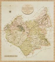 John Cary, New map of Leicestershire divided into hundreds, hand coloured County map, visible,