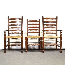 Set of four Haseblech oak wavy ladderback dining chairs,